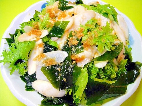 ウドとわかめわさび菜の生姜ポン酢サラダ